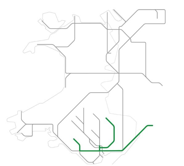 Route map of where the Class 231 trains run on Transport for Wales