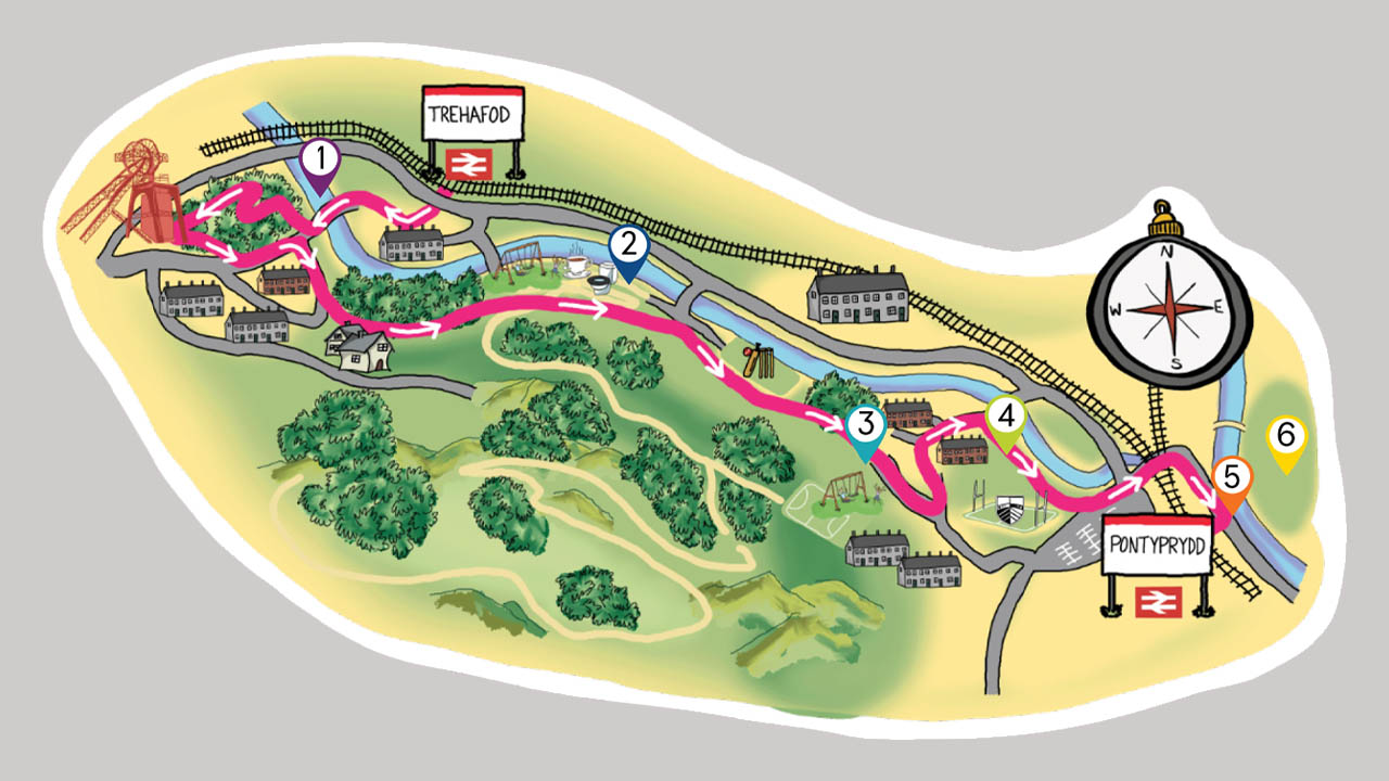 Trehafod to Pontypridd route map