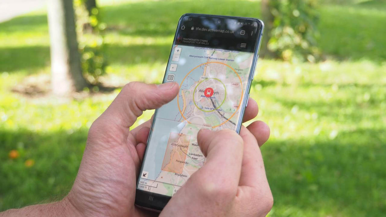 Mobile phone displaying a map