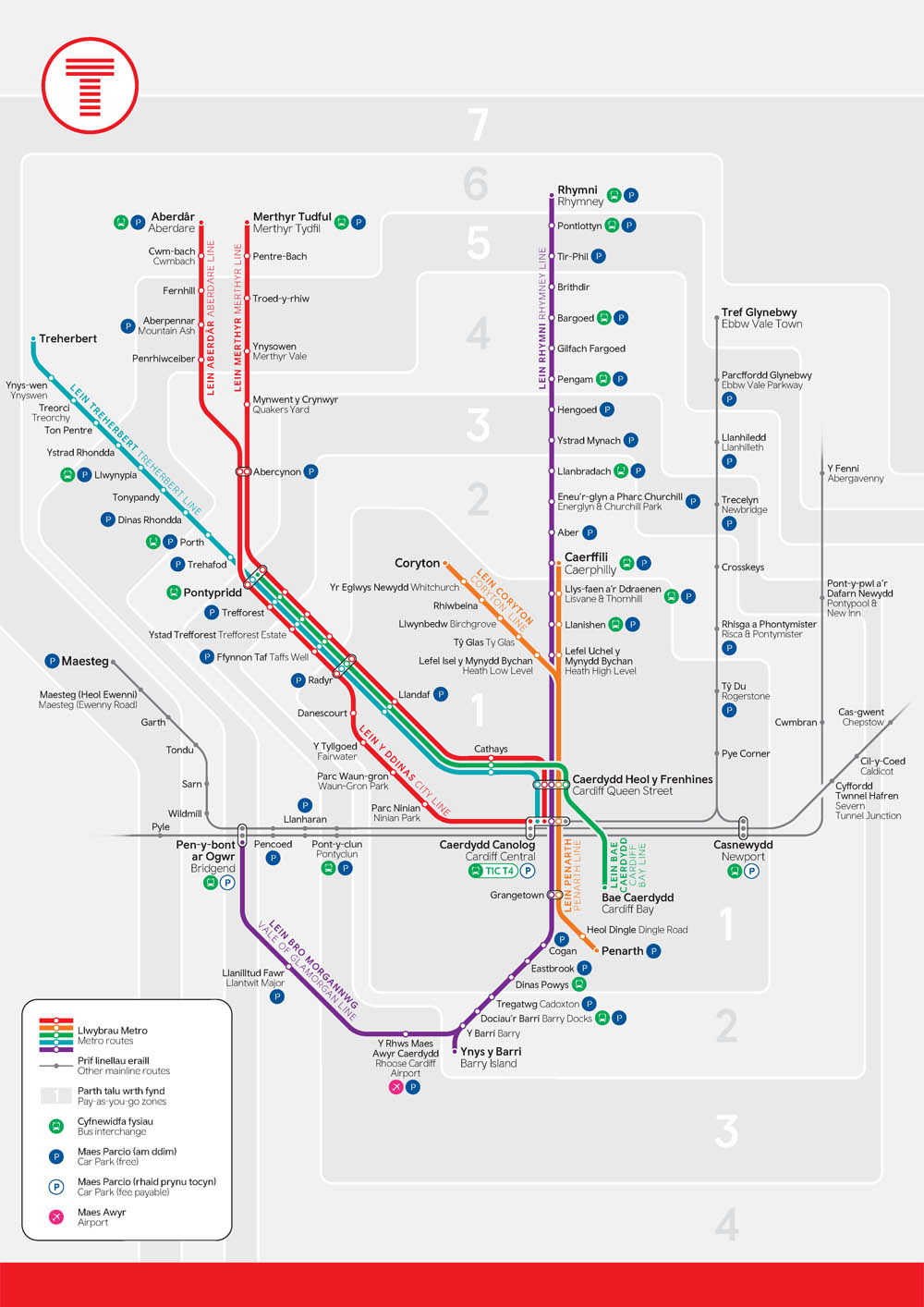 TfW PAYG valley lines map