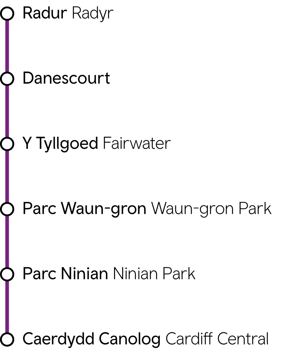 Caerdydd Canolog - Parc Ninian - Radur