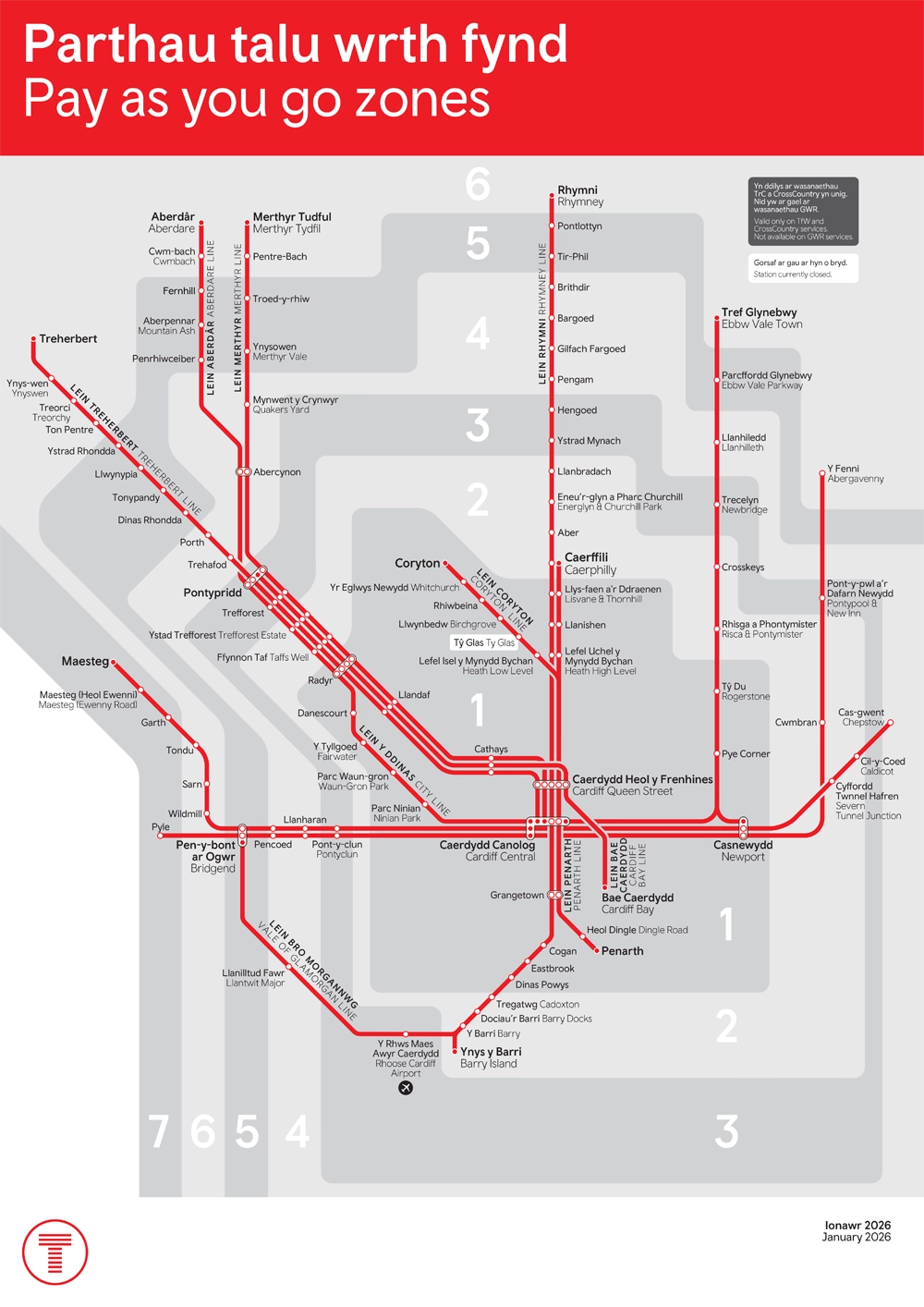 TfW PAYG valley lines map