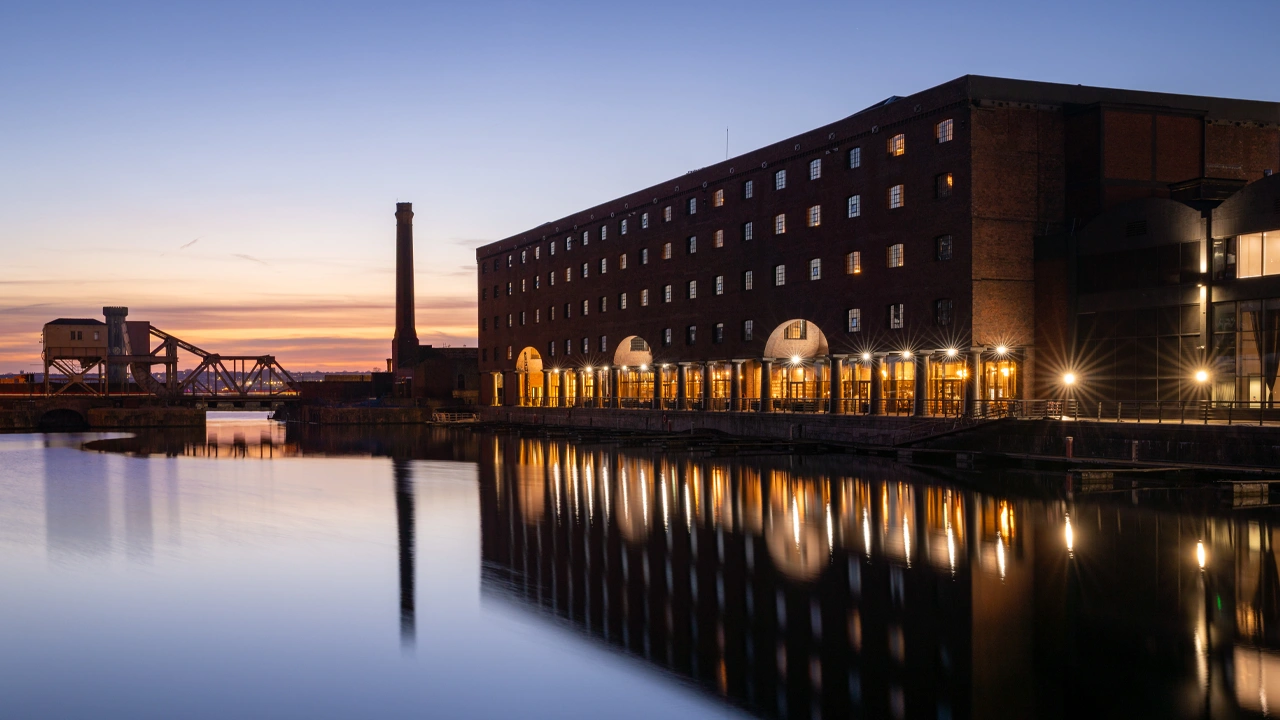 External waterside view of the Titanic Hotel, in Liverpool